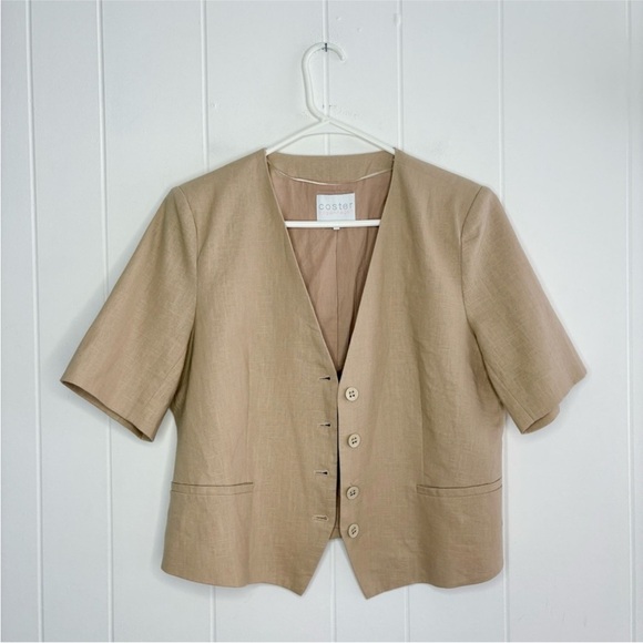 Coster Copenhagen Cropped Blazer W. Short Sleeves Light Beige Cotton Ramie 40 - Picture 3 of 10